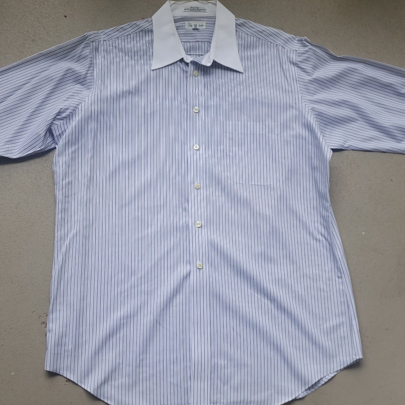 Paul Fredrick White and Blue Pinstripe Dress Shirt - Picture 1 of 8
